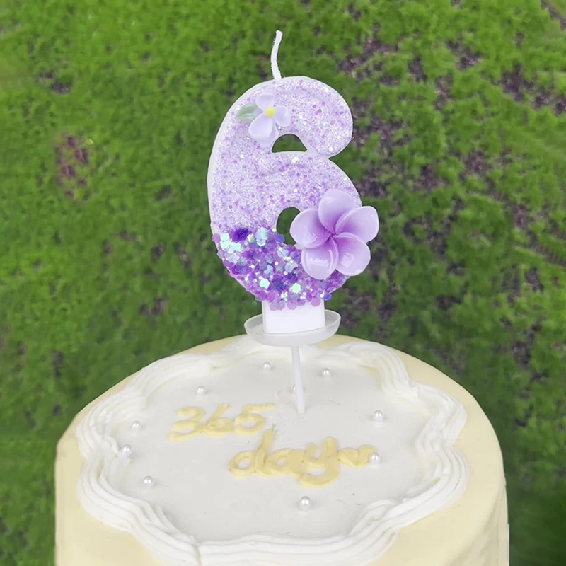 От 0 до 9 цифр, фиолетовый цветок с блестками, свеча на день рождения, украшение для торта с днем рождения, свечи для девочек и мальчиков, украшения на день памяти