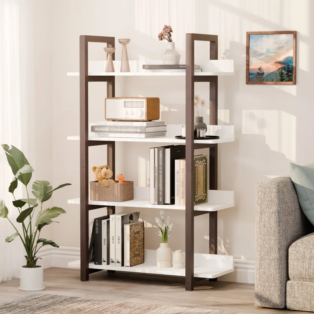 

Solid Wood Frame Multifunctional Bookshelf, Brown+white