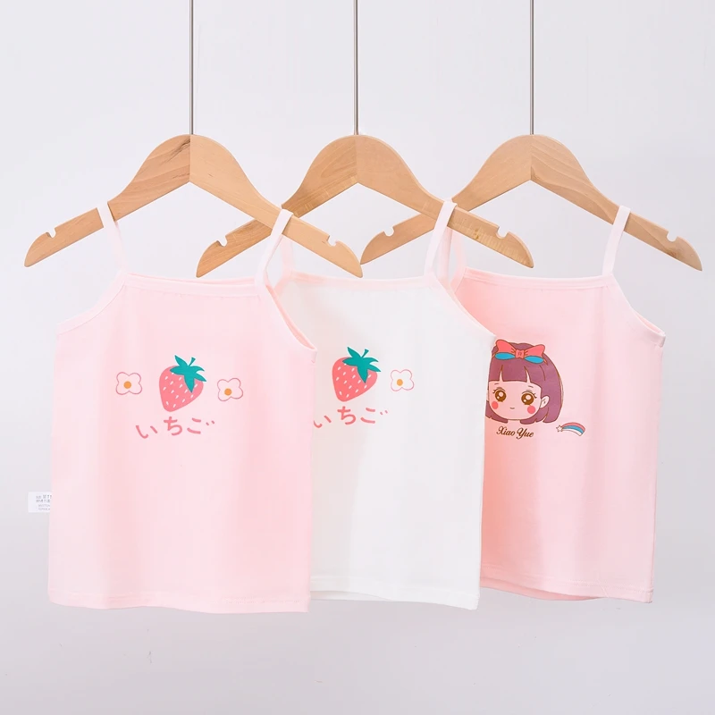 2pcs/Lot Girls Summer Undershirt Singlet Shirts Kids Strawberry Bear Cotton T-shirt Top Camisoles Underwear Tanks Size 2-10T