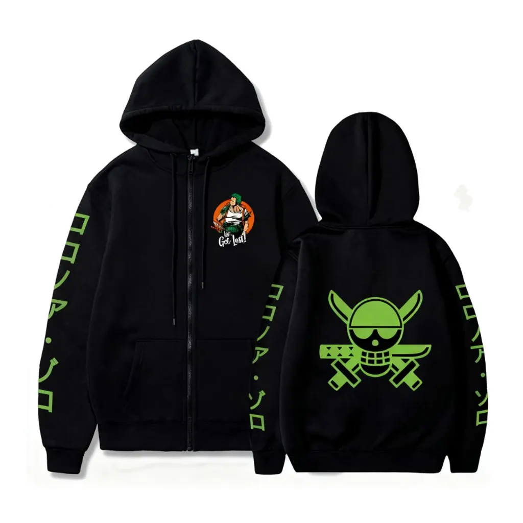 Anime One Piece Zoro Hoodie Men Women Streetwear Zip Up Hooded Sweatshirt Casual Pullover Cotton Graphic Jacket 2026 Winter New