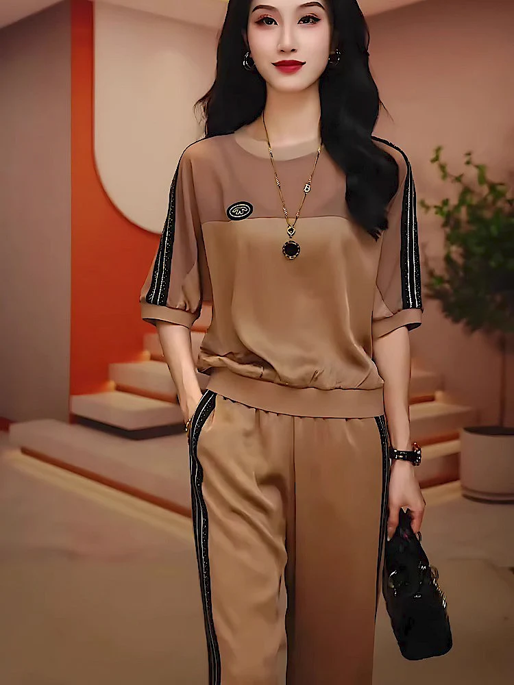 

Elegant Summer Women's Sportswear Set Slimming Midi Sleeve T-Shirt And Casual Pants Two-Piece Fashionable Outfit