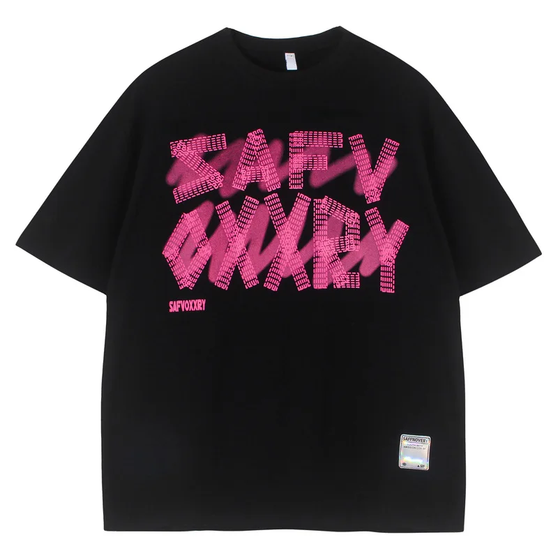 

2025 Summer Men's trendy brand design sense letter print 100% pure cotton T-shirt Hip-hop style versatile top