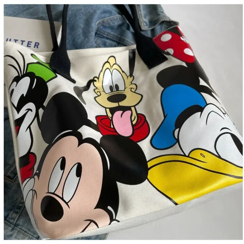 Disney mickey mouse dos desenhos animados grande capacidade lona bolsa de ombro feminino bonito interessante tote estudante saco escolar minnie bolsa