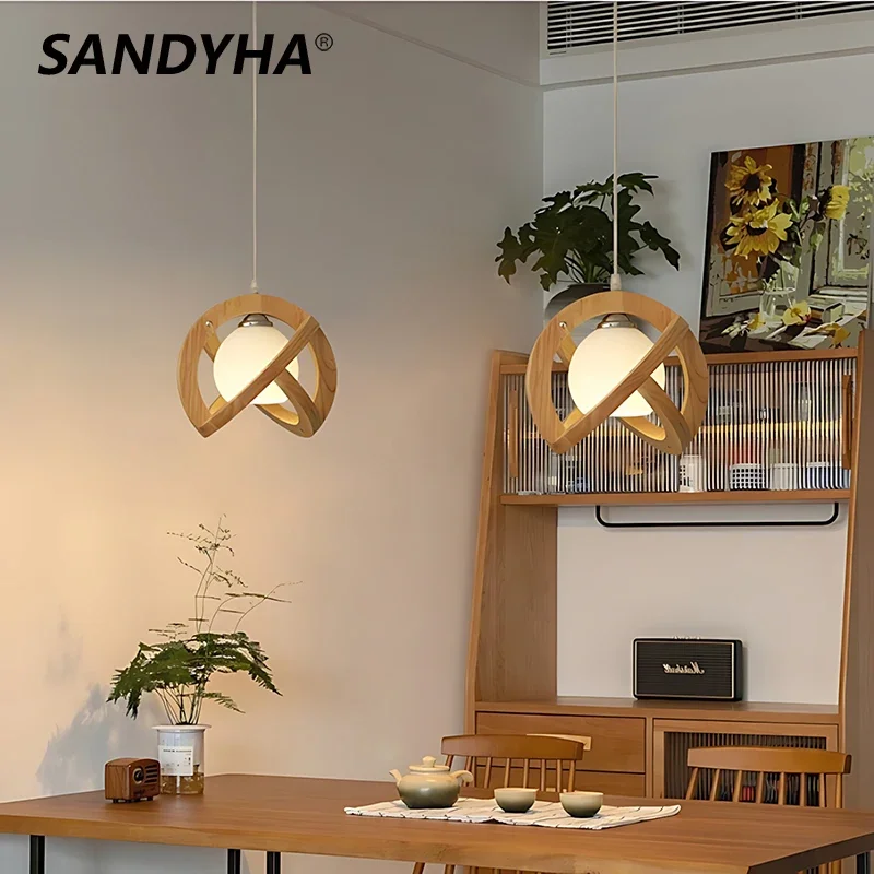 

Modern Wooden Wabi Sabi Style Earth Pendant Light Simple Nordic Led Wood Glass Dining Room Bedroom Bedside Home Deco Chandeliers