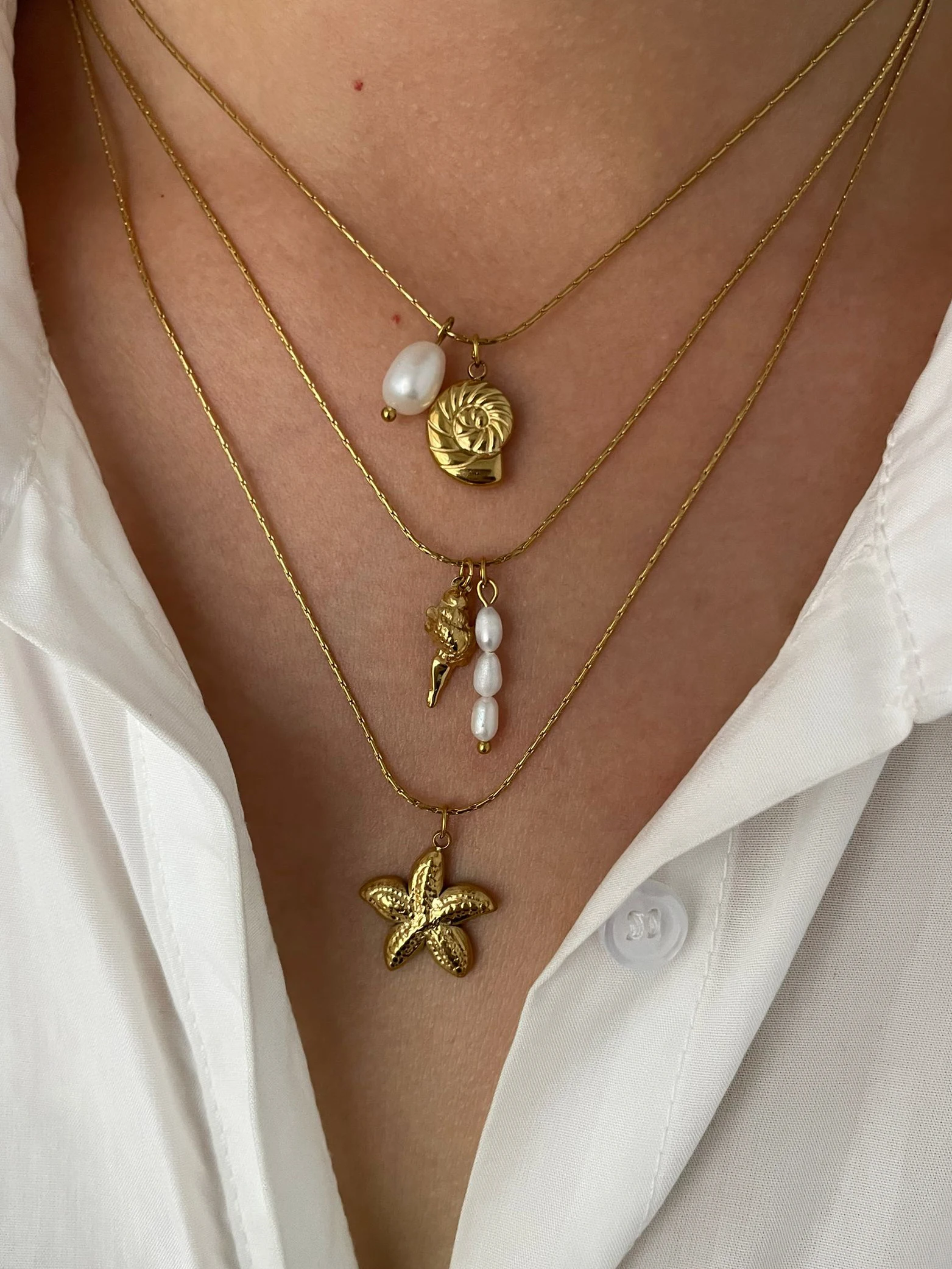 Peri\'sbox Waterproof Beach Party Holiday Jewelry Natural Freshwater Pearl Conch Starfish Pendant Necklace Women Trendy Accessory