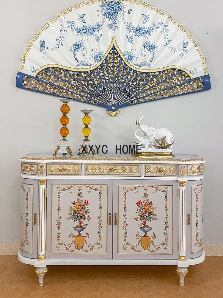 

French Luxury Classical Art Hand-Painting Curio Cabinet European Style Villa Solid Wood Entrance Cabinet