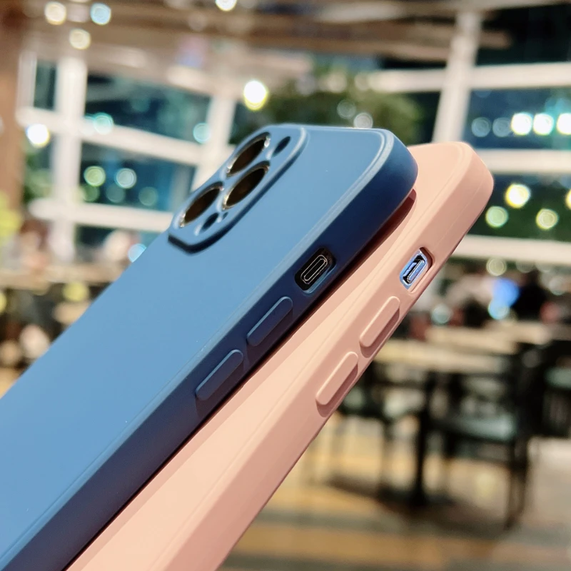 Flüssige Silikon Softcase für iPhone 11 12 13 14 Pro Max 13 Mini 14 plus kontrahierte reine Farbe stoß feste hintere Abdeckung Stoßstange – Detail 8