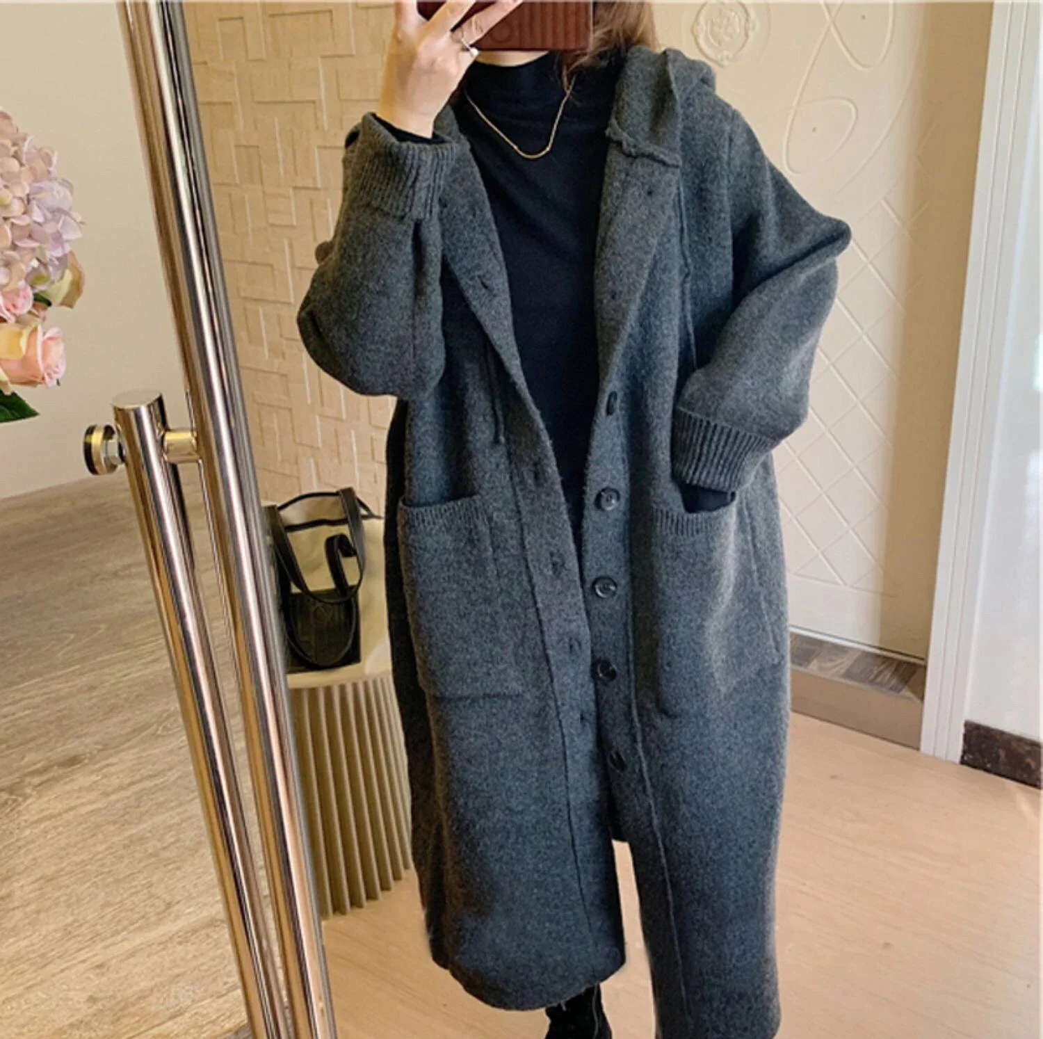 Vintage Knitted Cardigan Women Winter Fall Single-breasted Long Wool Cardigan Ladies Oversized Korean Thicken Knit Coat