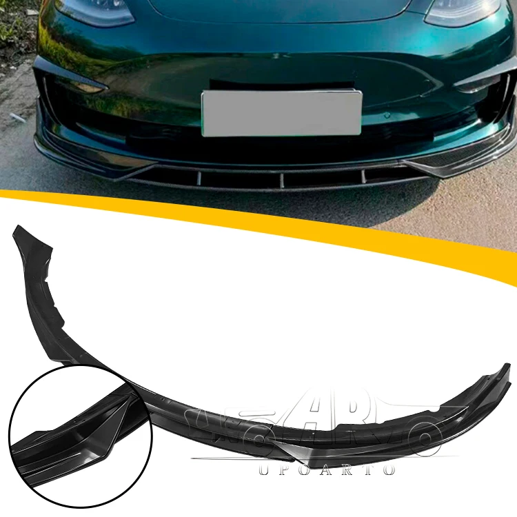 

ABS Carbon Fiber Look Front Bumper Kit AERO Style Front Splitter Lip for Model 3 2017 2018 2019 2020 2021 2022