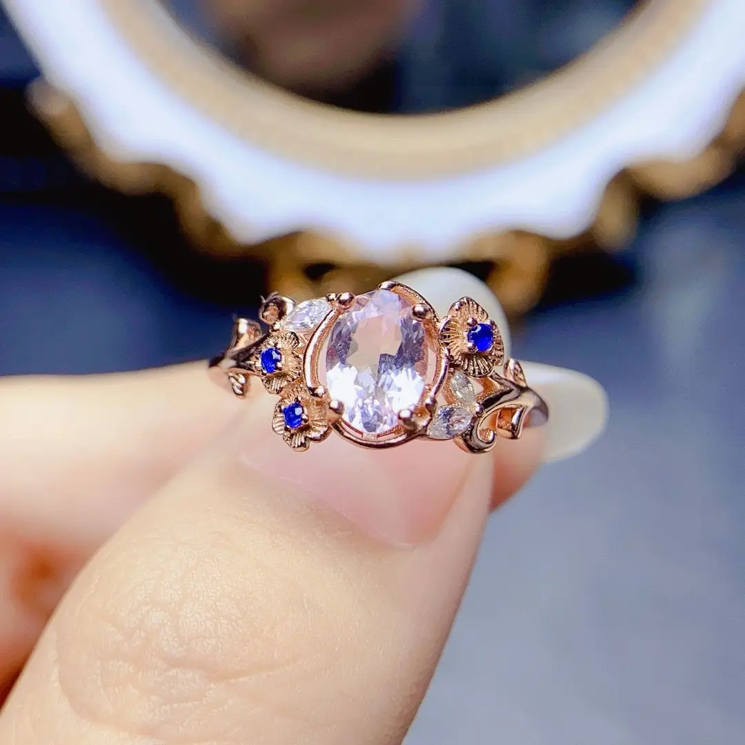 Best Seller ZECAA Morganite Fine Jewelry Woman Morganite Ring With Natural Morganite Gemstone 5*7mm Lady Morganite Jewelry Ring