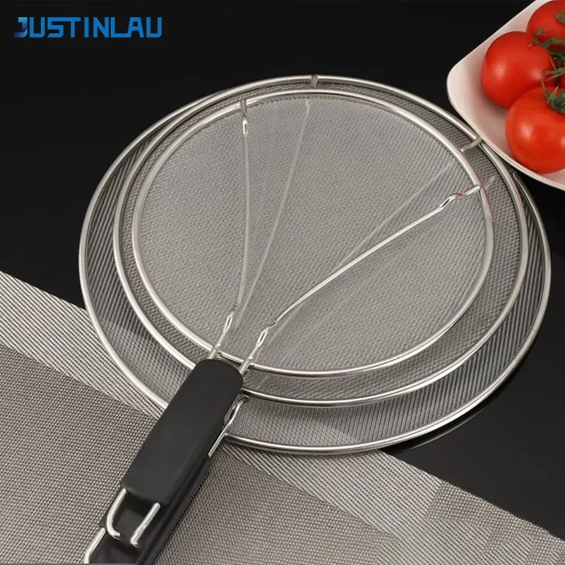 JUSTINLAU Stainless Steel Splatter Guard Oil Screens Circular Oil Splash Cover with Handle for Deep Frying /Cooking Kitchen Tool