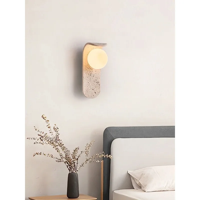 

Bedside Wall Lamp, Advanced Sense Travertine Medieval Bedroom, Living Room Staircase Wall Lamp, Wabi Retro Homes