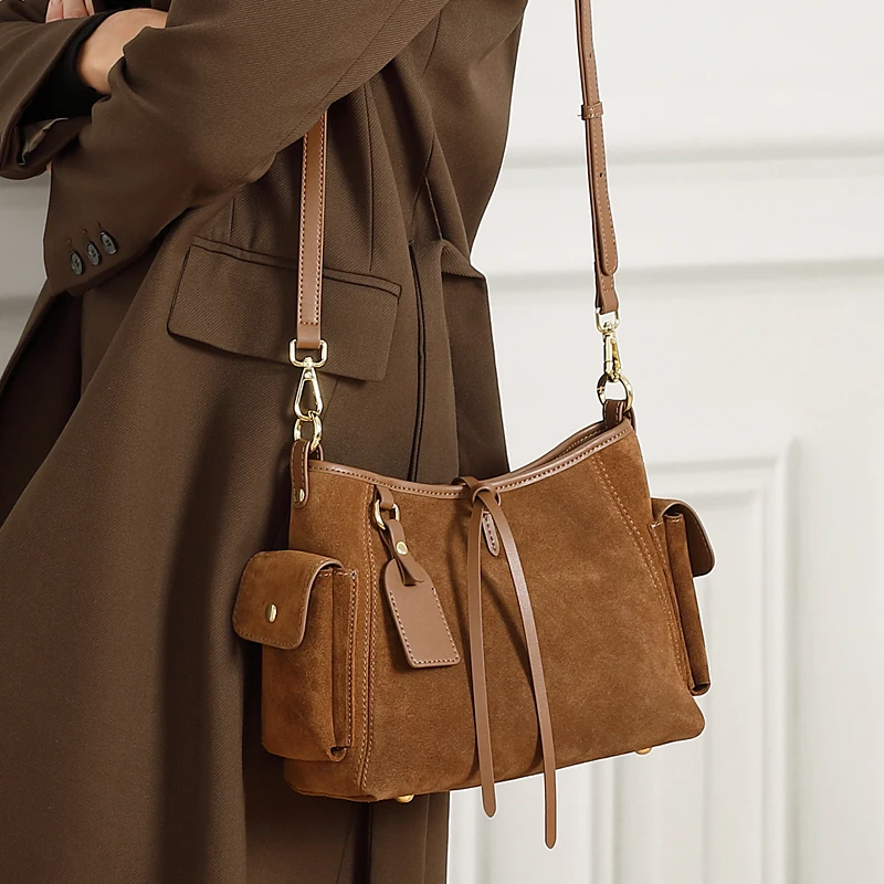 

2026 New Women's Bag Luxury Suede Leather Women Shoulder Bag High Quality Cowhide Crossbody Bags Fashion Versatile Handbag