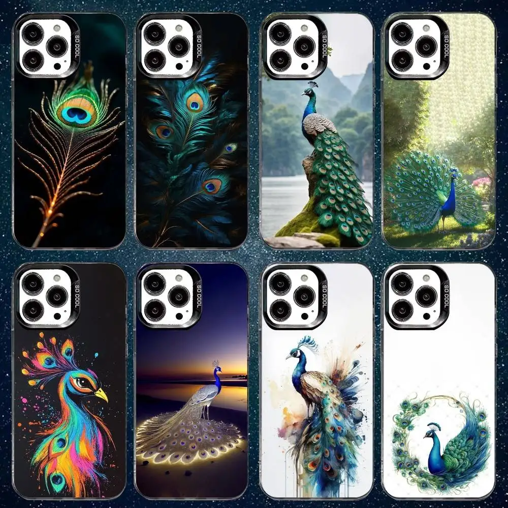

P-Peacock Feather Phone Case For iPhone17,16,15,14,13,12,11 Plus,Pro Max White Matte Shockproof Cover