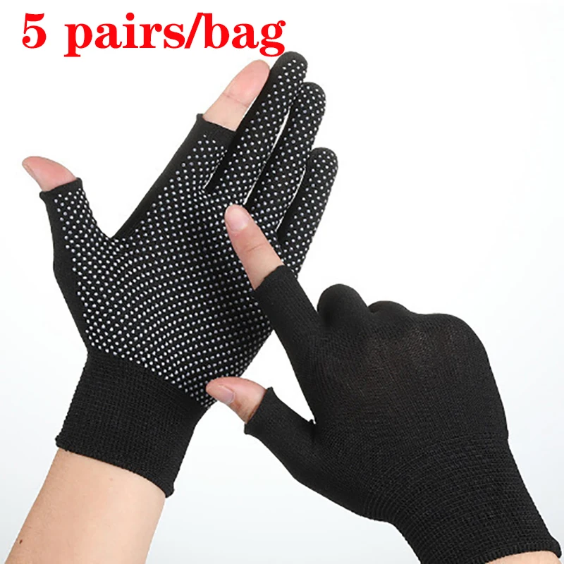 5pairs/bag Glue Gloves Exposed Two Fingers Fishing Gloves for Can Be Touch-screen Wear-resistant Non-slip Riding Gloves