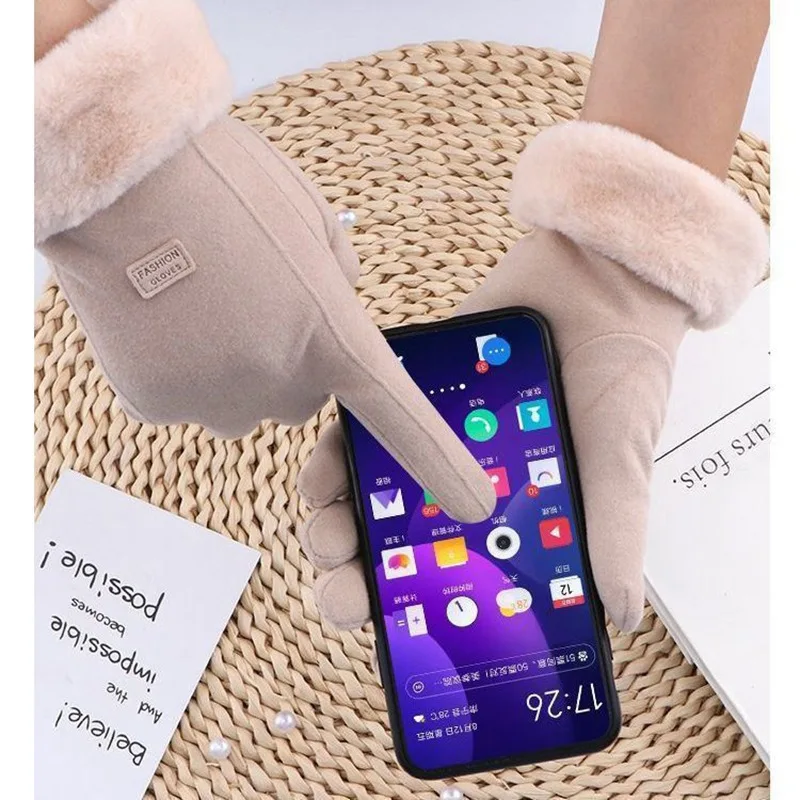 

1Pair New Fashion Autumn Winter Cute Furry Warm Mitts Full Finger Touchablephone Mitterens Women Outdoor Sport Female Gloves