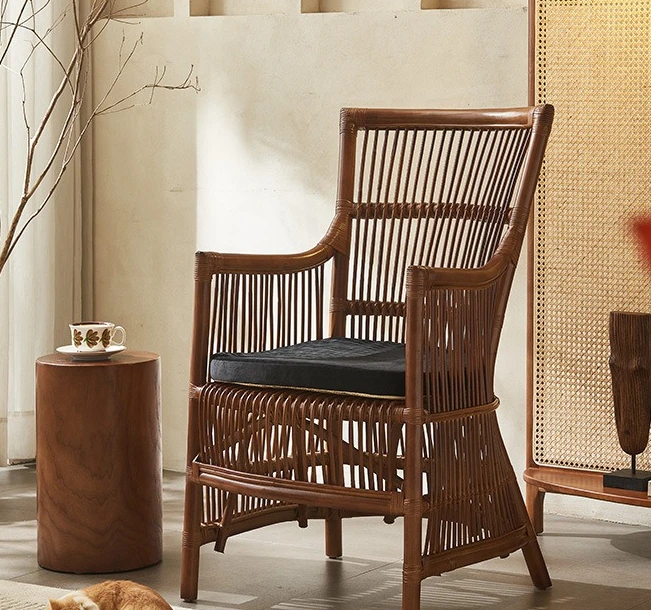 Rattan chair, handmade rattan leisure chair, high backrest for household use