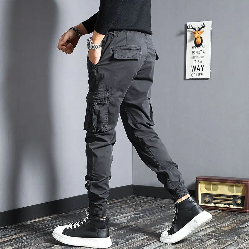 Harem Cargo Pants for Men Y2k Multi Pocket Fashion Navy Slacks Casual Slim Stretch Loose Stacked Outdoor Hip Hop Trousers Man Xl