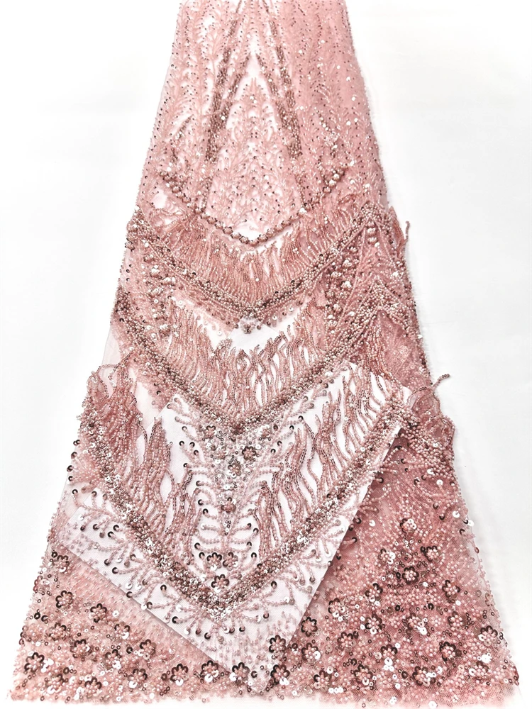 

2026 High Quality French Tulle Sequins Net Lace Fabric African Beaded Lace Fabric Nigerian For Wedding Dress Party Sewing
