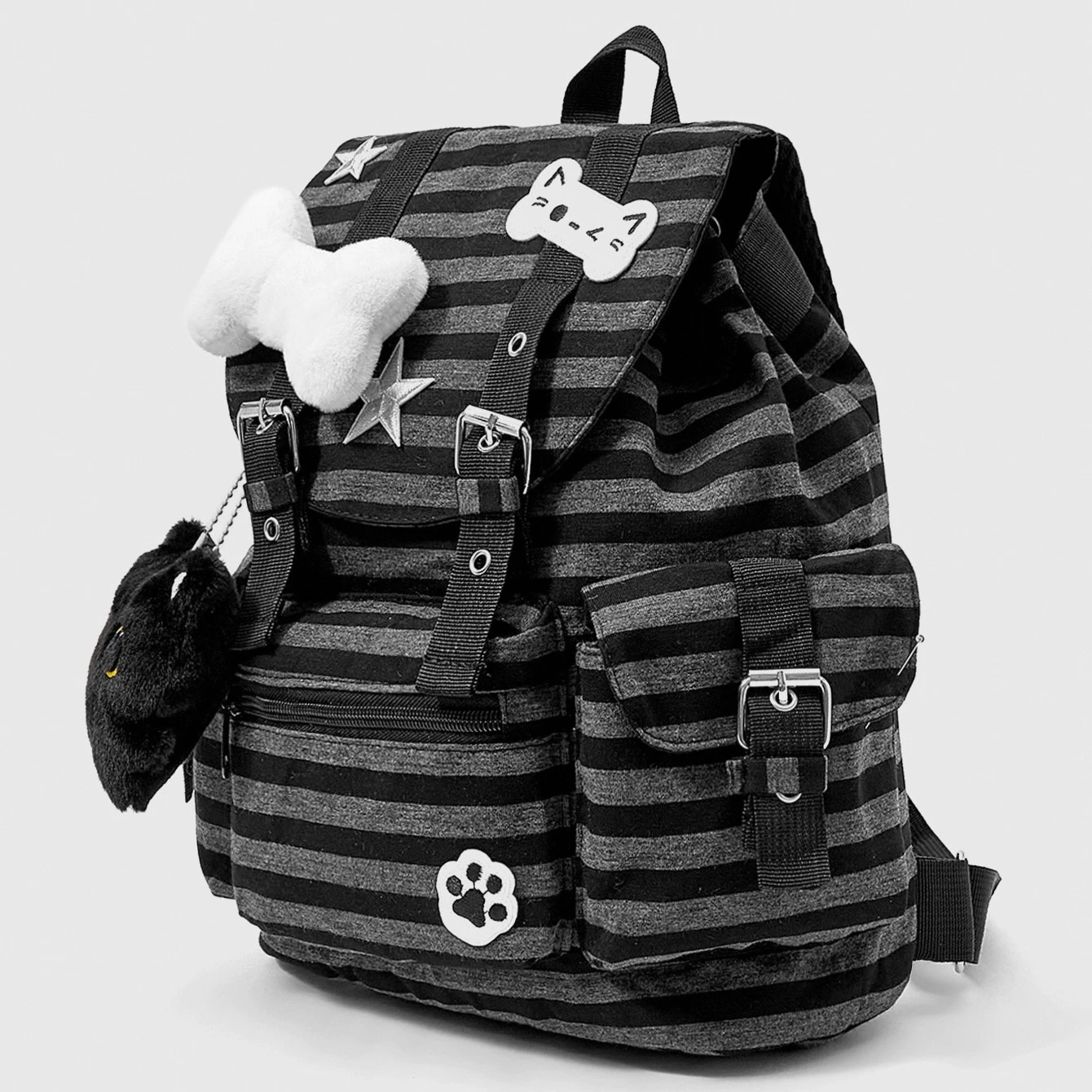 

Punk Academy Backpack, Cat Paw Bone Star Color Block Striped, Multi-Pocket Large Capacity Bag for Work & School