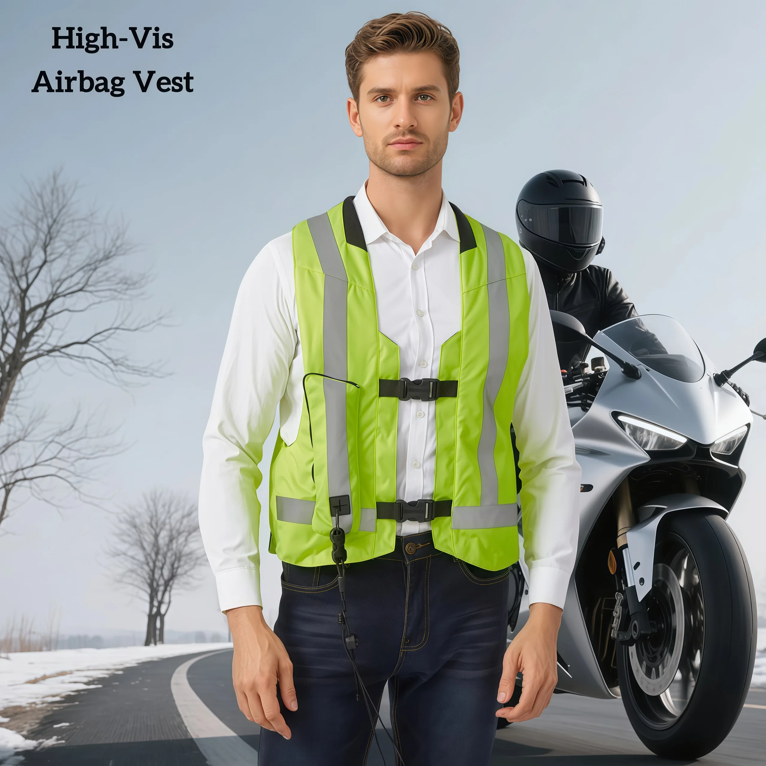 

XL Plus Size PU Motorcycle Racing Protective Vest Black Fluorescent Airbag Reflective System Waterproof Motocross