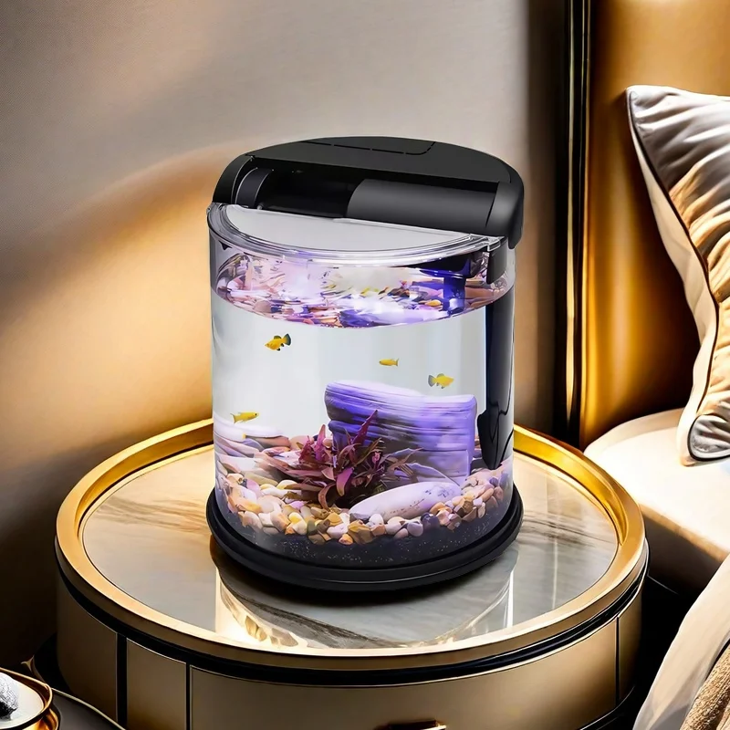 

Table Top Fish Tank Self-Circulating Eco-Aquarium Goldfish Bowl Home Office Decor Multiple Lighting Options Fashionable Design