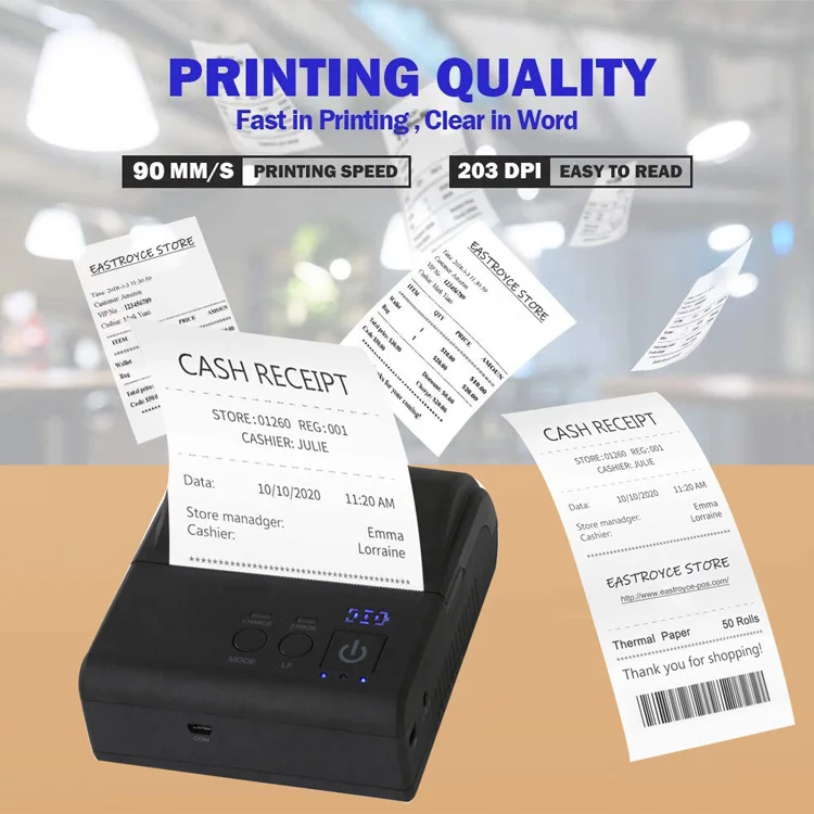 ER-80B2W Pocket Mini Handheld Android Bluetooths Wireless Portable Receipt Bill Ticket Printer