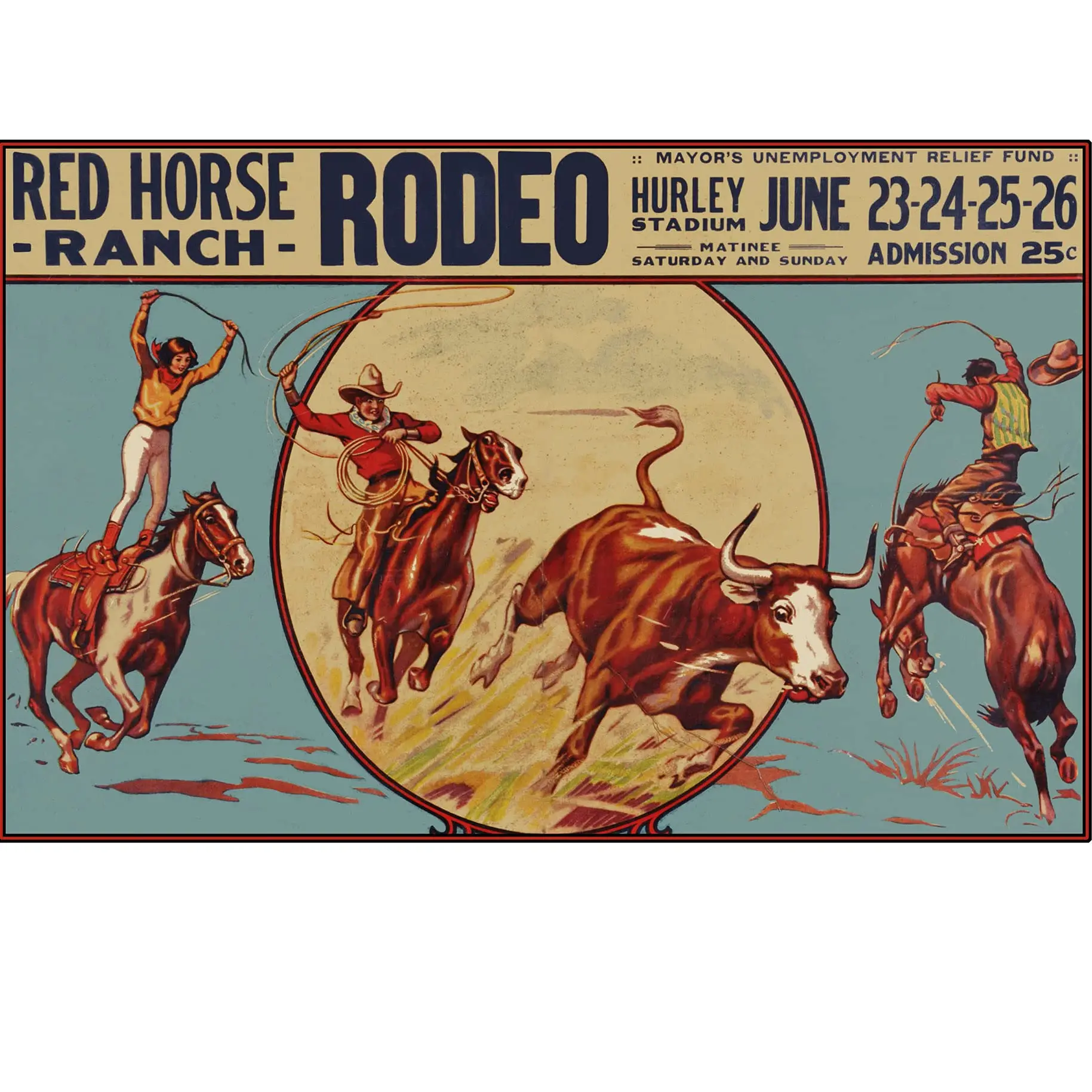 Dreacoss Rustic Retro Metal Tin Sign - Vintage Rodeo Metal Poster Plaque Red Horse Ranch Novelty Tin Sign for Living Room Garden