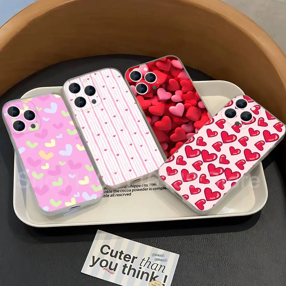 Cute Love Heart Phone Case For iPhone 16,15,Pro,Max,14,Plus,13,12,11,E Mini Air,17,Pro Drop Protection Cover TPU