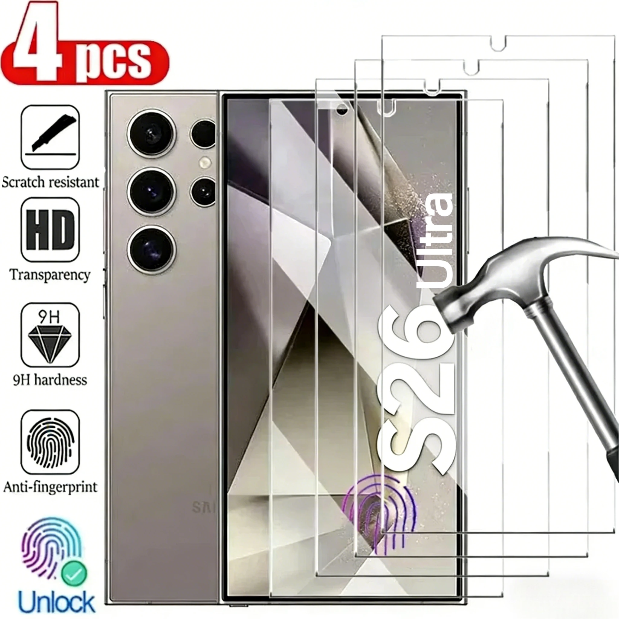 1-4PCS Full Coverage Support Fingerprint Screen Protector Film For Samsung S26Ultra S25/24/23 Plus Anti-Fingerprint/Scratch Film