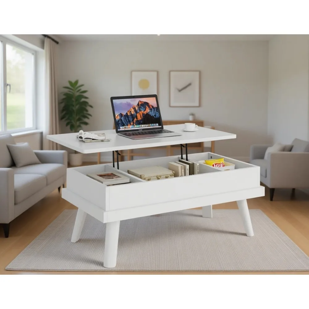 

Lift Top Coffee Table with Hidden Storage and Rising Dining Surface for Living Room Office Home White