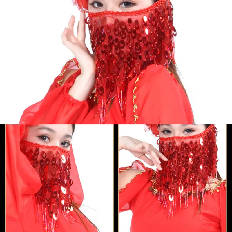 Women Tribal Belly Dance Face Veil Halloween Costume Accessory Bellydance Masquerade Beaded Mask India Outfit Arabic Princess