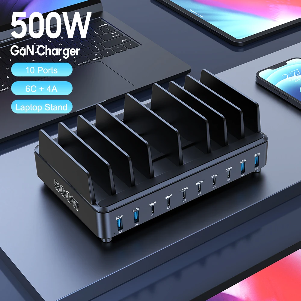 500 واط العالمي متعدد USB C شاحن PD 100 واط سطح المكتب شحن سريع Sation الهاتف/الكمبيوتر اللوحي/حامل قاعدة حامل آيفون سامسونج