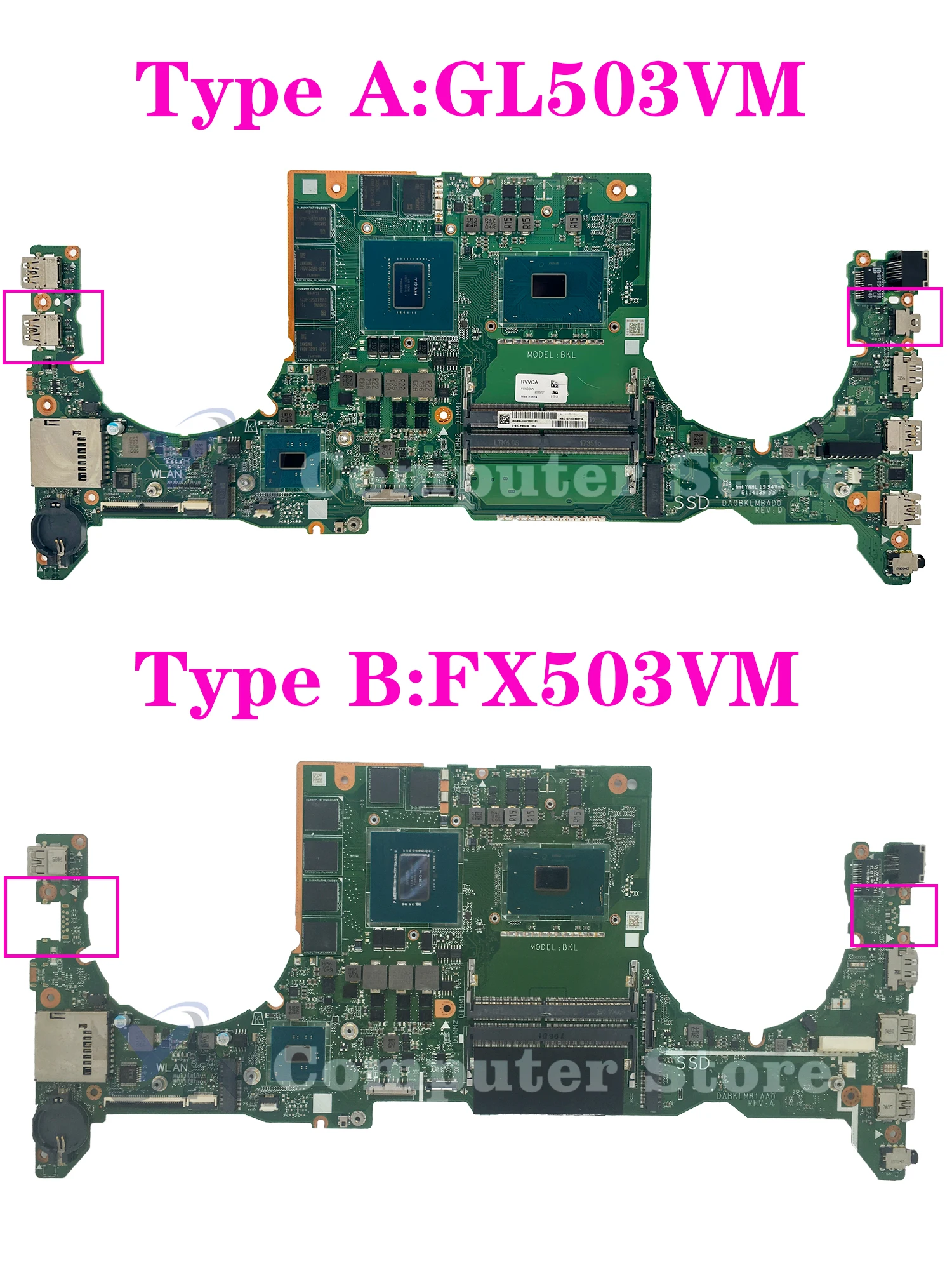 GL503VM Laptop Motherboard For Asus FX503VM FX63V S5AM DA0BKLMBAD0 DABKLMB1AA0 Mainboard I5-7300H I7-7700H GTX1060-3G/6G