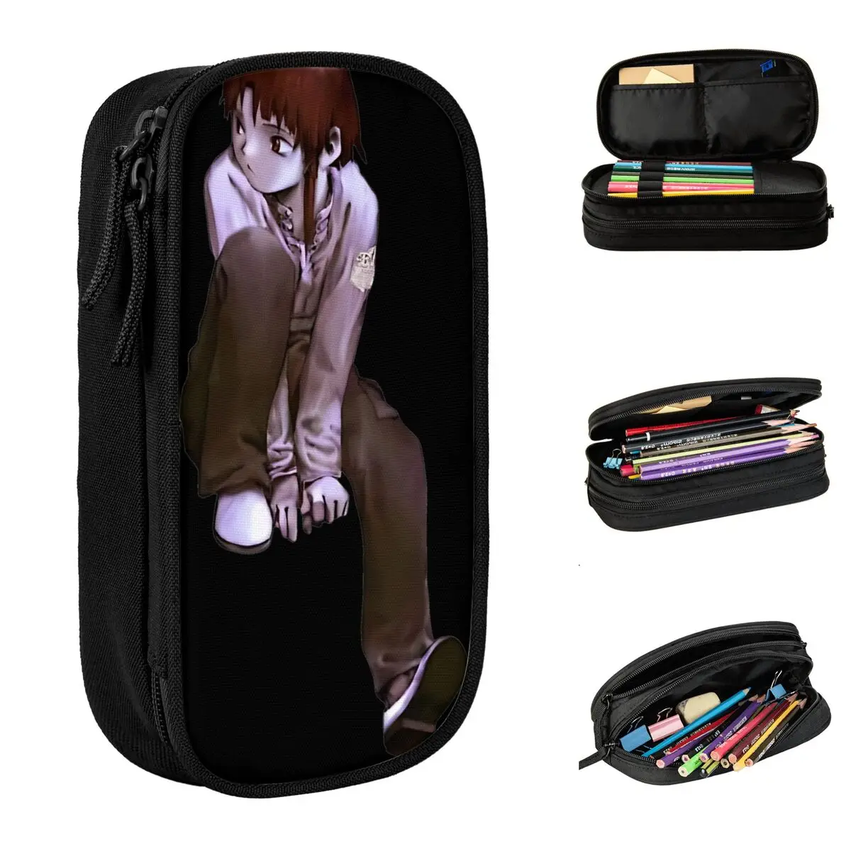 Slacker Serial Experiments Lain Pencil Cases Sci Fi Manga Pen Box Bag Student Large Storage Students School Gifts Pencilcases