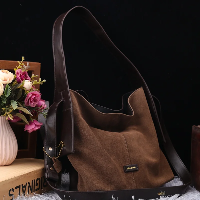 

MKDN Ретро Американская большая вместительная однотонная женская сумка-тоут, модная сумка на одно плечо, мягкая кожаная сумка-хобо