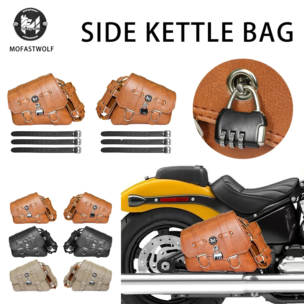 For Harley Sportster XL Dyna Softail Cafe Bobber R9T Shadow Motorcycle Soft Leather Saddle Bag Swingarm Solo Bag W/ Cup Holder