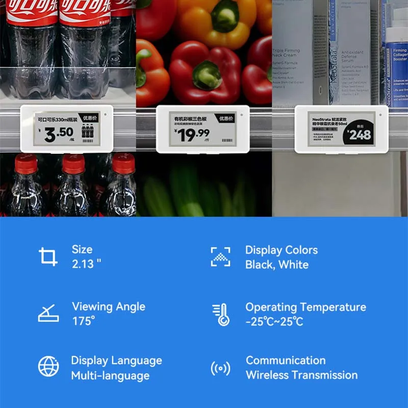 NFC EPD BLE ESL Electronic Shelf Labels Frozen 2.13Inch E-ink Price Tags Bluetooth Control No Base Station Mode For Supermarket
