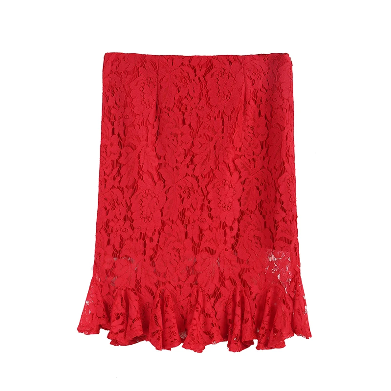 Neue Büro Spitze Rock Frauen Sexy Hohe Taille Bleistift Rock Einen Schritt Formale Rüschen Rock Größe S-5XL