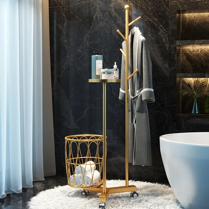 Perchero De ropa para baño, Perchero De Metal para ahorrar lugar, Perchero De ropa móvil estético con rueda, Perchero De Pie moderno