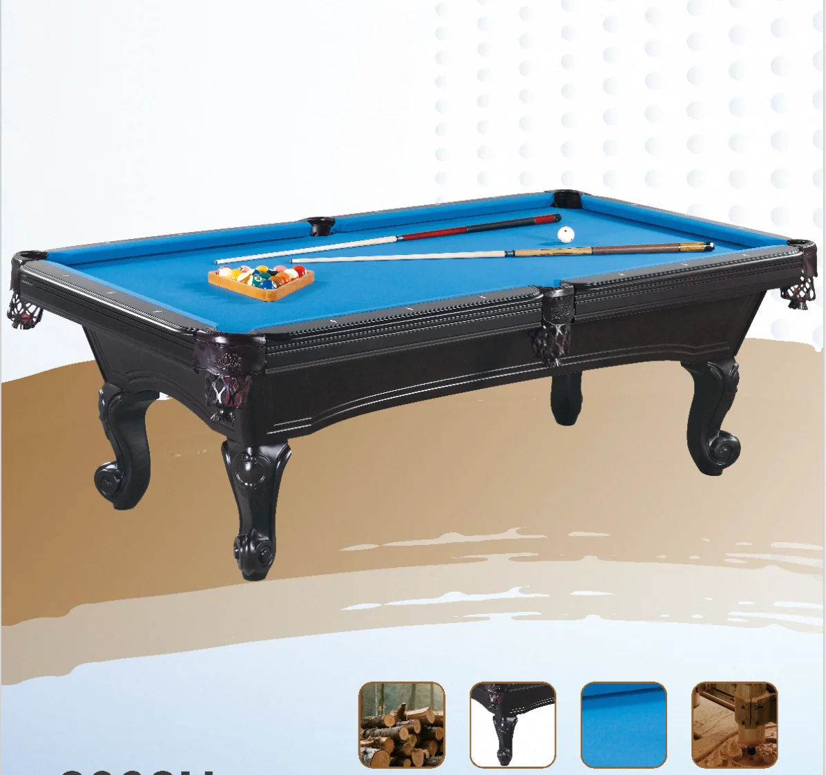 Mesa de Billar de Madera Sólida de Calidad Superior con Superficie de Pizarra y Cojín de Lana, Impresionante Mesa de Billar