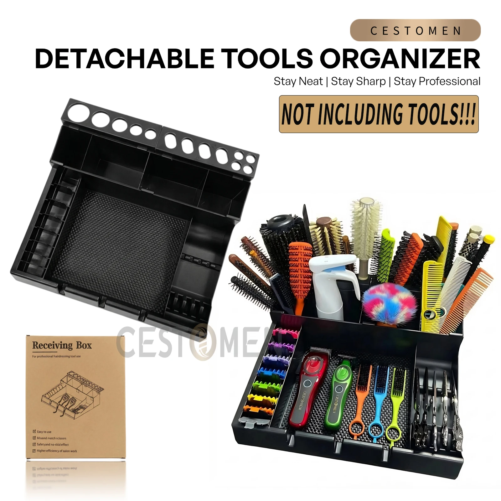

Новый большой вместительный ящик для хранения профессиональных парикмахерских инструментов, электрическая машинка для стрижки расчесок, держатель, съемный лоток для парикмахерских аксессуаров для салона
