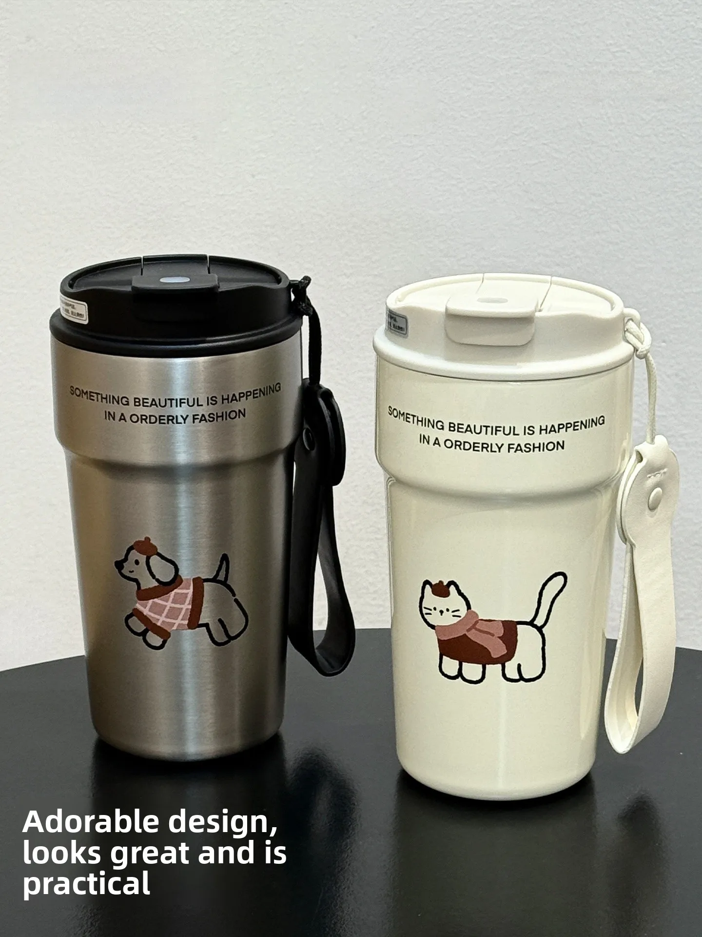 

Милая термокружка с двумя отверстиями для питья, портативная, для женщин, с высокой эстетической ценностью, для сохранения тепла