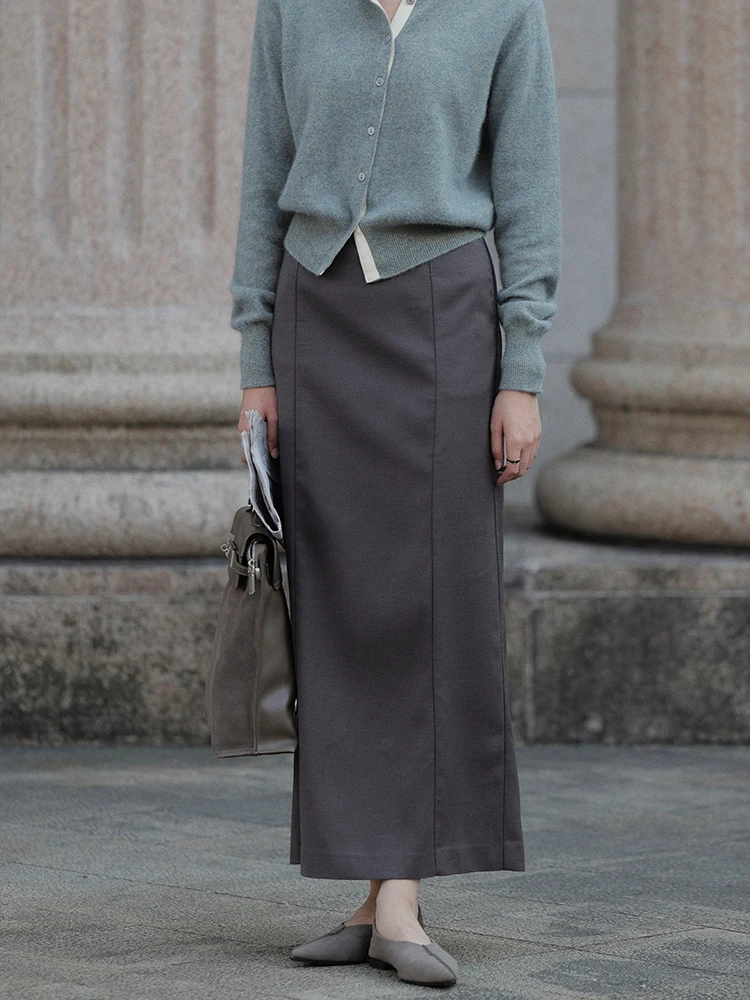 Moofeel Acetate Wool Straight Skirt High Waist Commute Versatile Long Half-length New Autumn 2023 Ladies Fashion City Commute