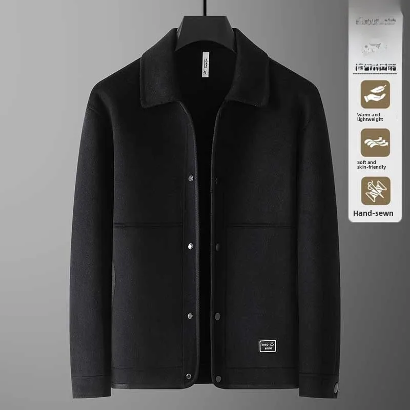 

Осень-зима, новое мужское шерстяное пальто больших размеров, повседневное двустороннее твидовое пальто, свободная посадка с лацканами, модная городская одежда