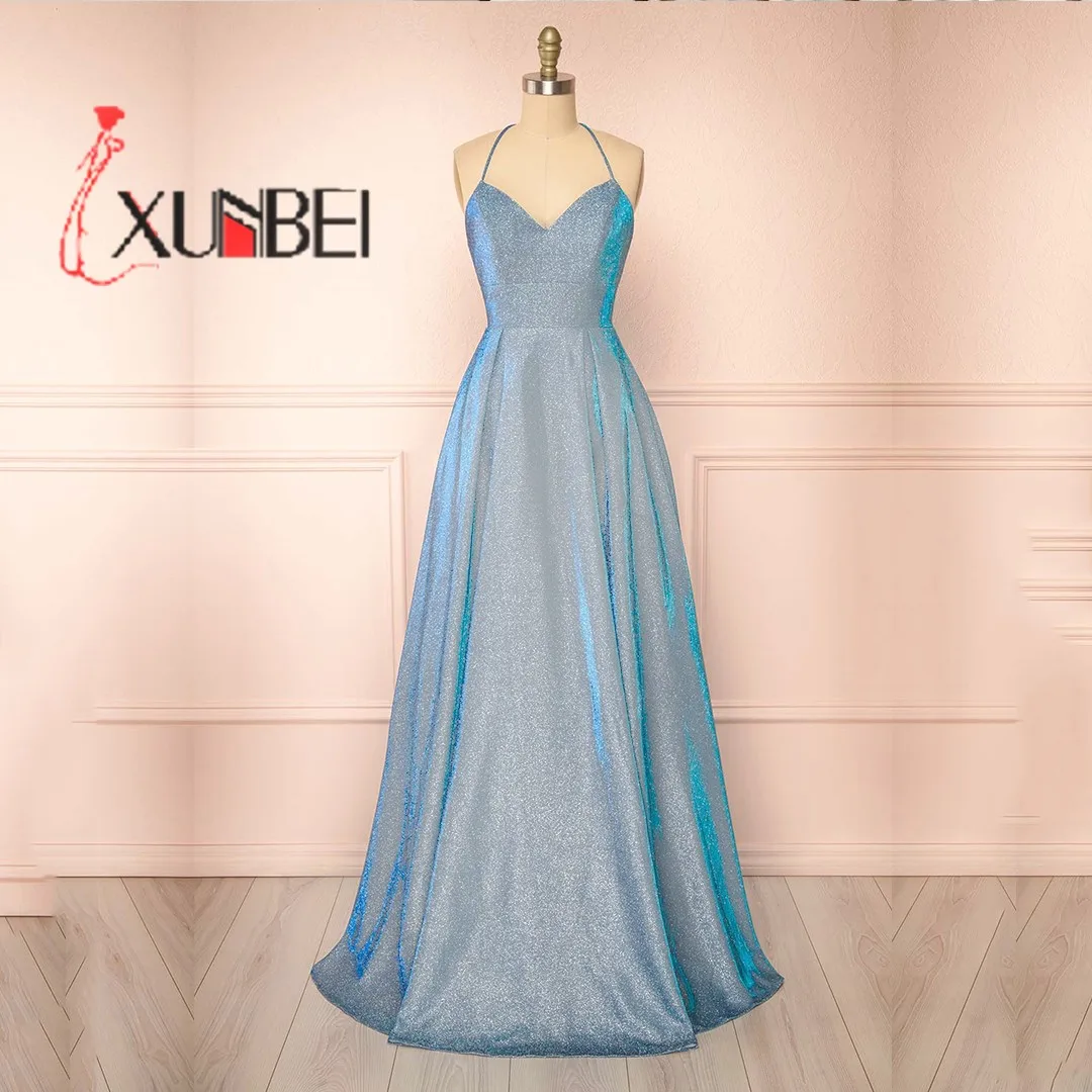 

XUNBEI Sequined Bridesmaid Dress Long Plunging Neck A-Line Dress Front Slit Side Pockets Floor-length Gown for Wedding Party