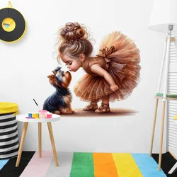 Cute Girl Puppy Vinyl Tile Child Wall Sticker For Baby Room Decor Wall Decor Furniture Sticker Adhesive Wallpaper Bathroom Decor