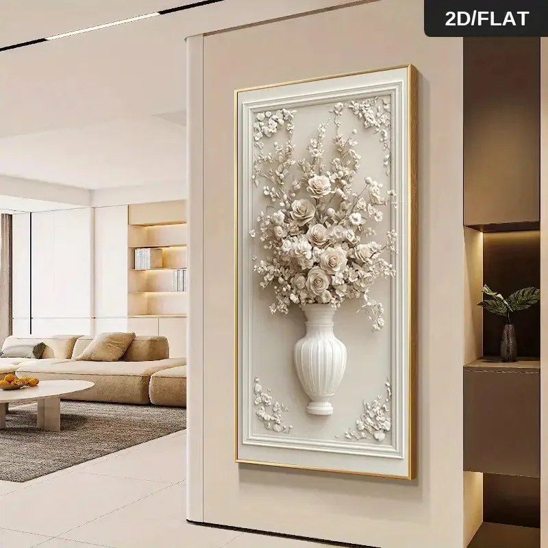 1pc frameless Canvas Painting 2D Flat 1pc Extra Large Modern Floral Canvas Painting  Elegant White Flower Wall Art, Frameless Mi