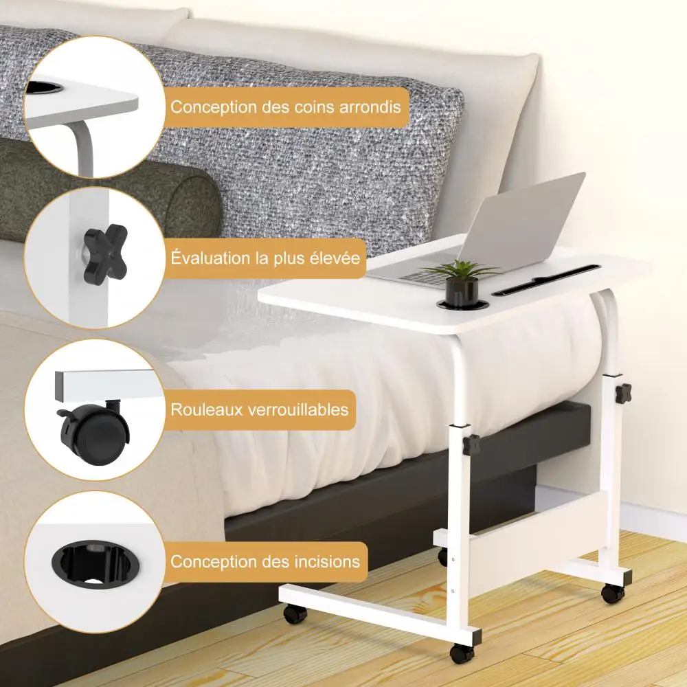 Laptop Table Computer Height-Adjustable And Tilting Office Desk With Tablet Slot PC Table With Wheels Sofa Table Side Table HWC