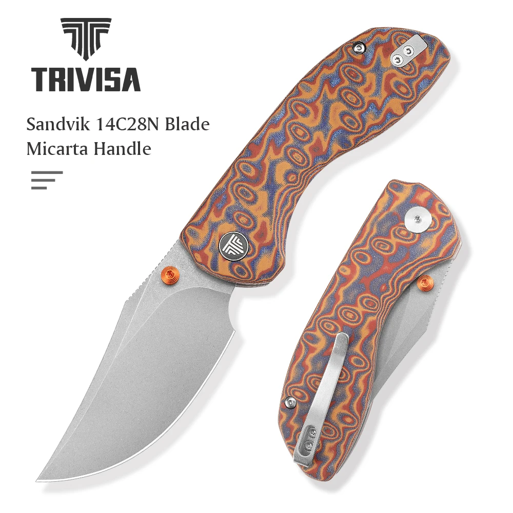 TRIVISA Pocket FoldingKnife Hippo-RLYM14C28N Blade Micarta Handle High Quality Outdoor Survival Camping Hiking Fishing Multitool
